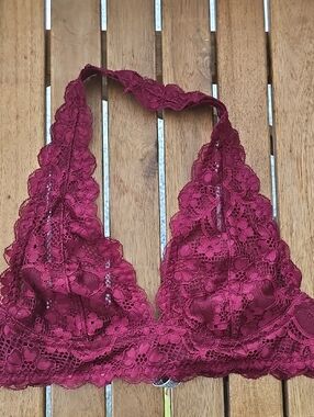 Free People Lace Halter Bralette in Deep Berry